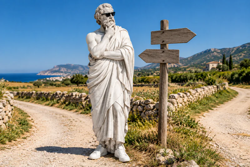 Pythagoras at a fork in a country road, deciding which way to go